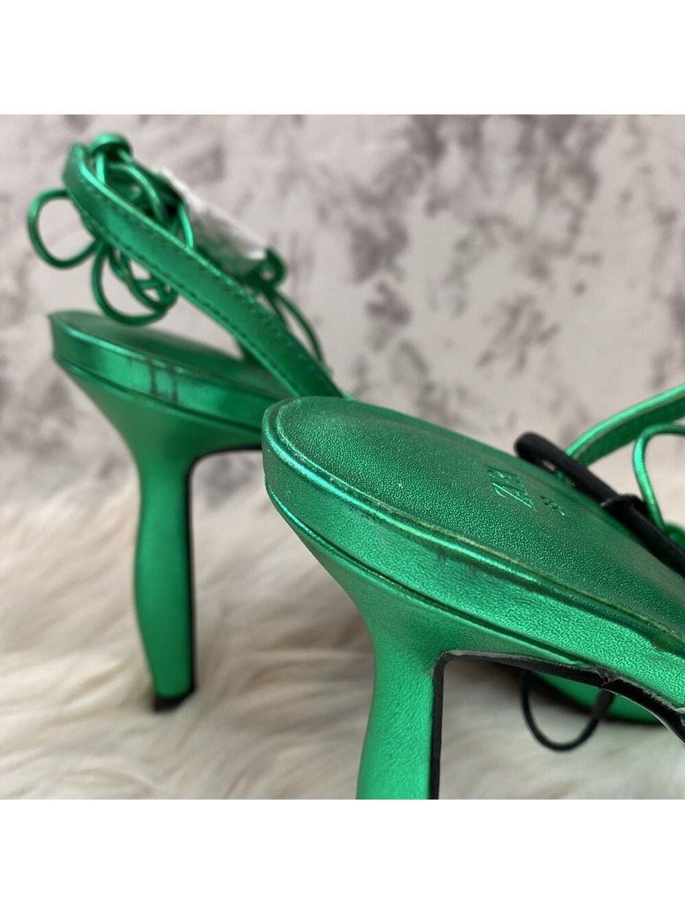 NWOT Zara Metallic Green Lace-up Leather Sandals, Size 7.5 - Picture 16 of 17
